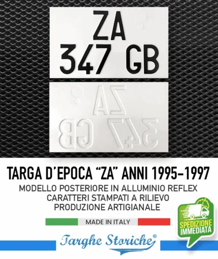 Targa Auto Posteriore dal 1995 al 1997 in Alluminio Catarifrangente (ZA)