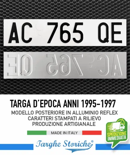 Targa Auto Posteriore dal 1995 al 1997 in Alluminio Catarifrangente
