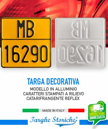 Targa Moto per competizioni in Alluminio Catarifrangente, Caratteri in Rilievo Punzonati