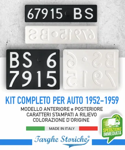Kit Coppia Targhe per veicoli dal 1952 al 1959 - Alluminio Plastificato