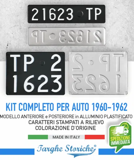 Kit Coppia Targhe per veicoli dal 1960 al 1962 - Alluminio Plastificato