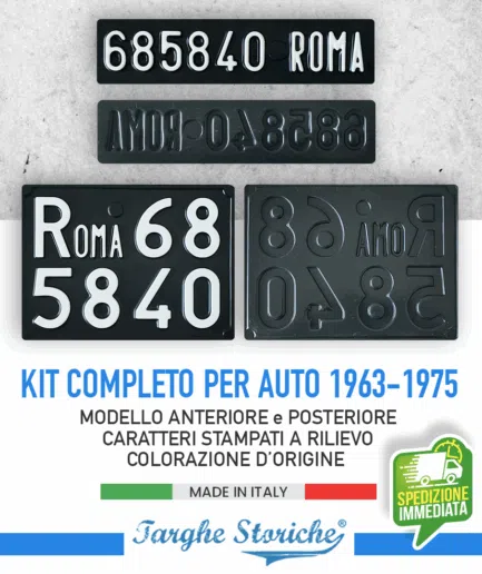 Kit Completo Targa Auto Posteriore e Anteriore dal 1963 al 1975 - Colorazione d'Origine