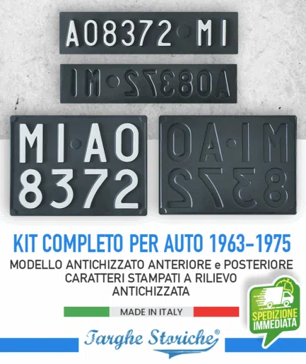 Kit Completo Targa Auto Posteriore e Anteriore dal 1963 al 1975 - Antichizzata