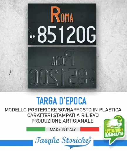 Targa Auto Epoca Posteriore dal 1976 al 1984 in Plastica (Sovrapposta)