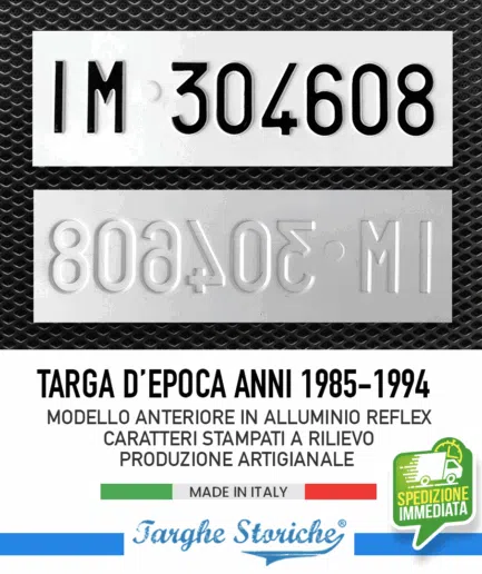 Targa Auto Epoca Anteriore dal 1985 al 1994 in Alluminio Catarifrangente