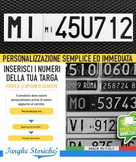 Targa Auto Epoca Posteriore dal 1985 al 1994 in Alluminio Catarifrangente (Modello Affinacata)