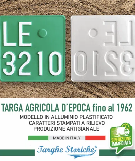 Targa Agricola per veicoli fino al 1962 - Alluminio Plastificato, Antichizzata