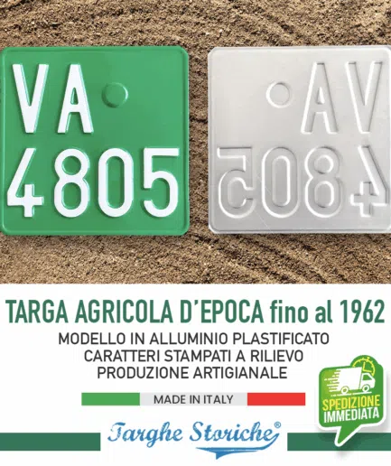 Targa Agricola per veicoli fino al 1962 - Alluminio Plastificato, Colorazione d'Origine
