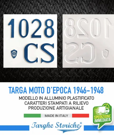 Targa Moto Epoca per motoveicoli dal 1946 al primo semestre 1948 con logo Associazione Mutilati ed Invalidi di Guerra - Alluminio Plastificato, Colorazione d'Origine