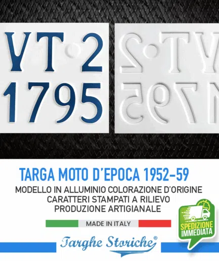Targa Moto Epoca per motoveicoli dal 1952 al 1959 - Alluminio Plastificato, Colorazione d'Origine