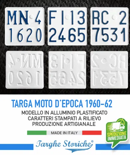 Targa Moto per motoveicoli dal 1960 al 1962 - Alluminio Plastificato, Colorazione d'Origine