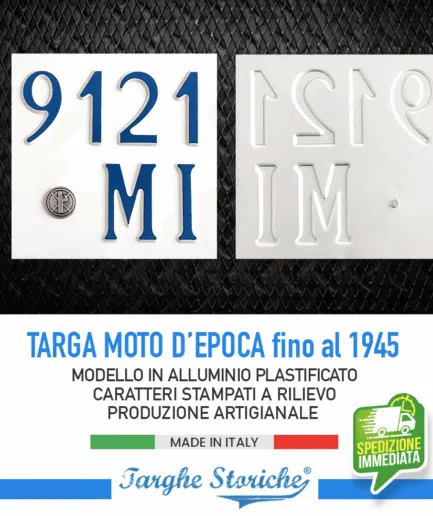 Targa Moto Epoca per motoveicoli fino al 1945 con bollo fascio littorio - Alluminio Plastificato, Colorazione d'Origine