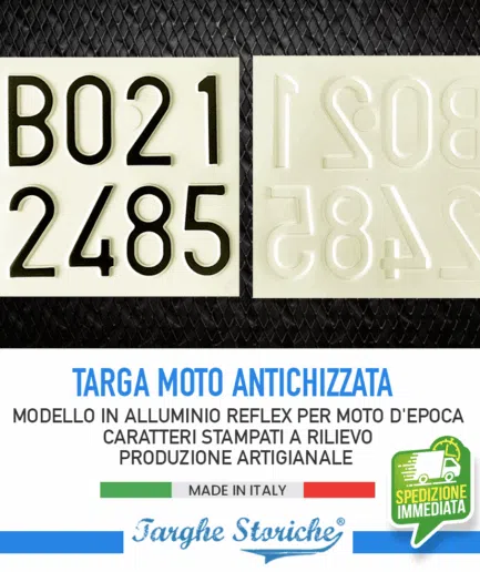 Targa Moto Epoca in Alluminio Catarifrangente dal 1985 al 1994 - Antichizzata