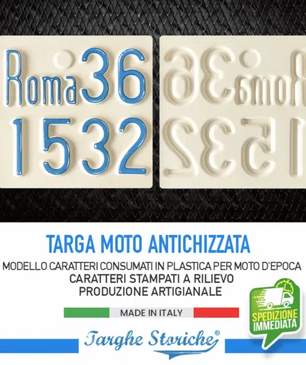 Targa Moto Epoca in Plastica dal 1963 al 1984 - Antichizzata con numerazione consumata