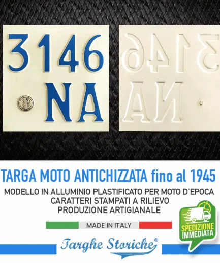 Targa Moto Epoca per motoveicoli fino al 1945 con bollo fascio littorio - Alluminio Plastificato, Antichizzata