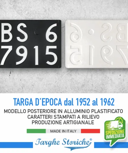 Targa Auto Posteriore per veicoli dal 1952 al 1962 - Alluminio Plastificato