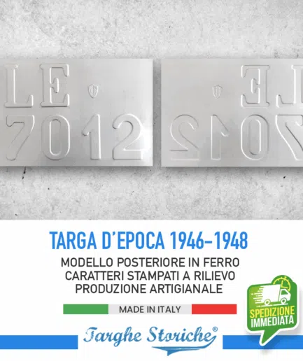 Targa Auto Posteriore per veicoli dal 1946 al primo semestre 1948 con logo Associazione Mutilati ed Invalidi di Guerra