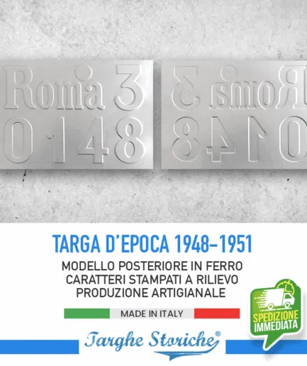 Targa Auto Posteriore per veicoli dal 1948 al 1951 (Predisposizione bollo grande)