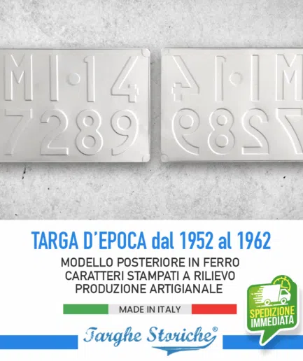 Targa Auto Posteriore per veicoli dal 1952 al 1962