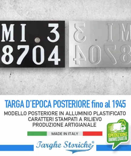 Targa Auto Posteriore per veicoli fino al 1945 con bollo fascio littorio - Alluminio Plastificato