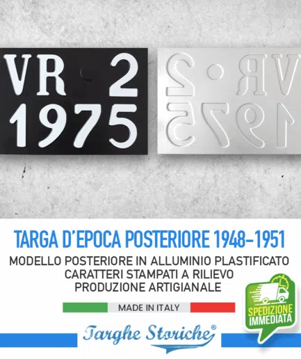 Targa Auto Posteriore per veicoli dal 1948 al 1951 (Predisposizione bollo grande) - Alluminio Plastificato
